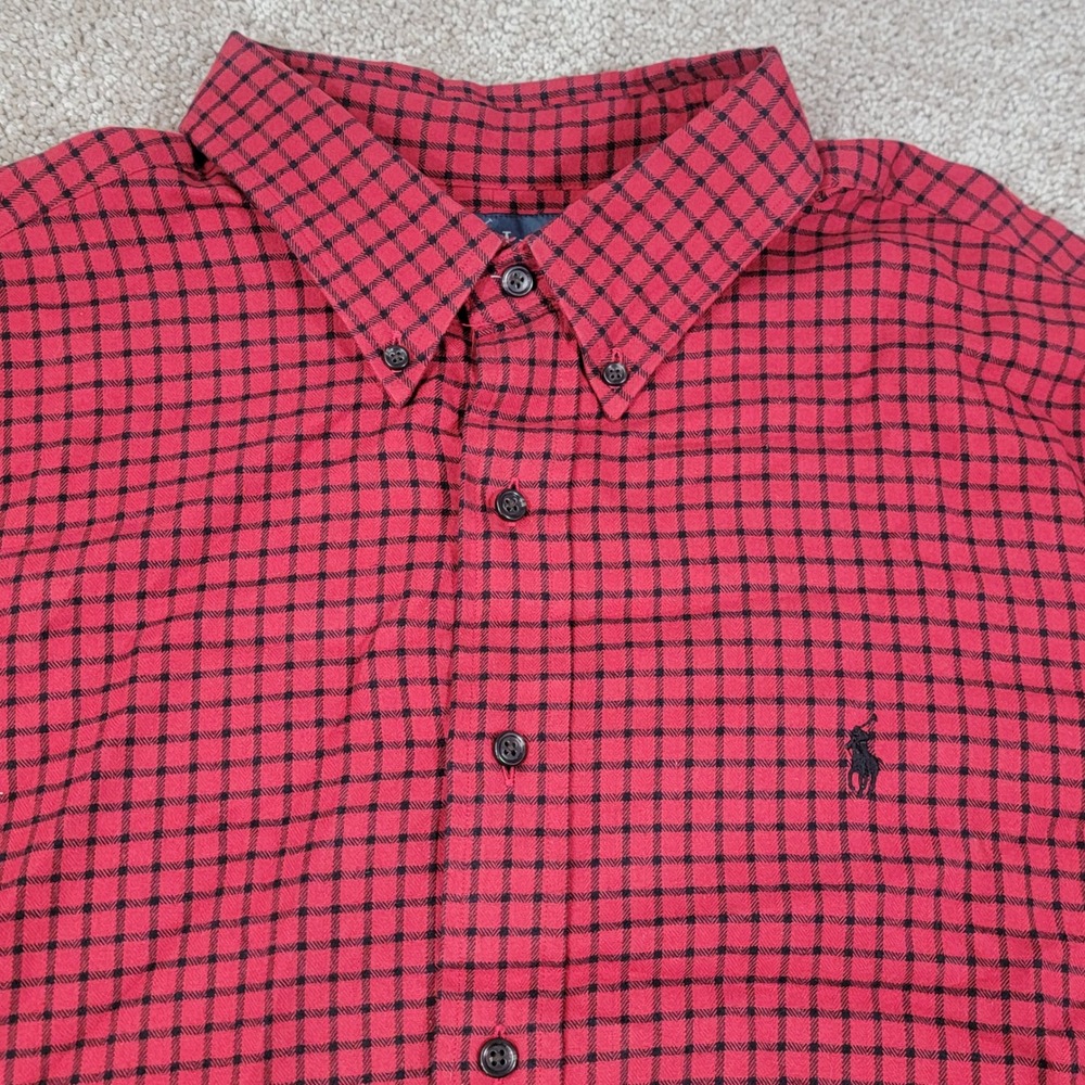Ralph Lauren Mens XXL Classic Fit Red Black Check Button Down Shirt Long Sleeve